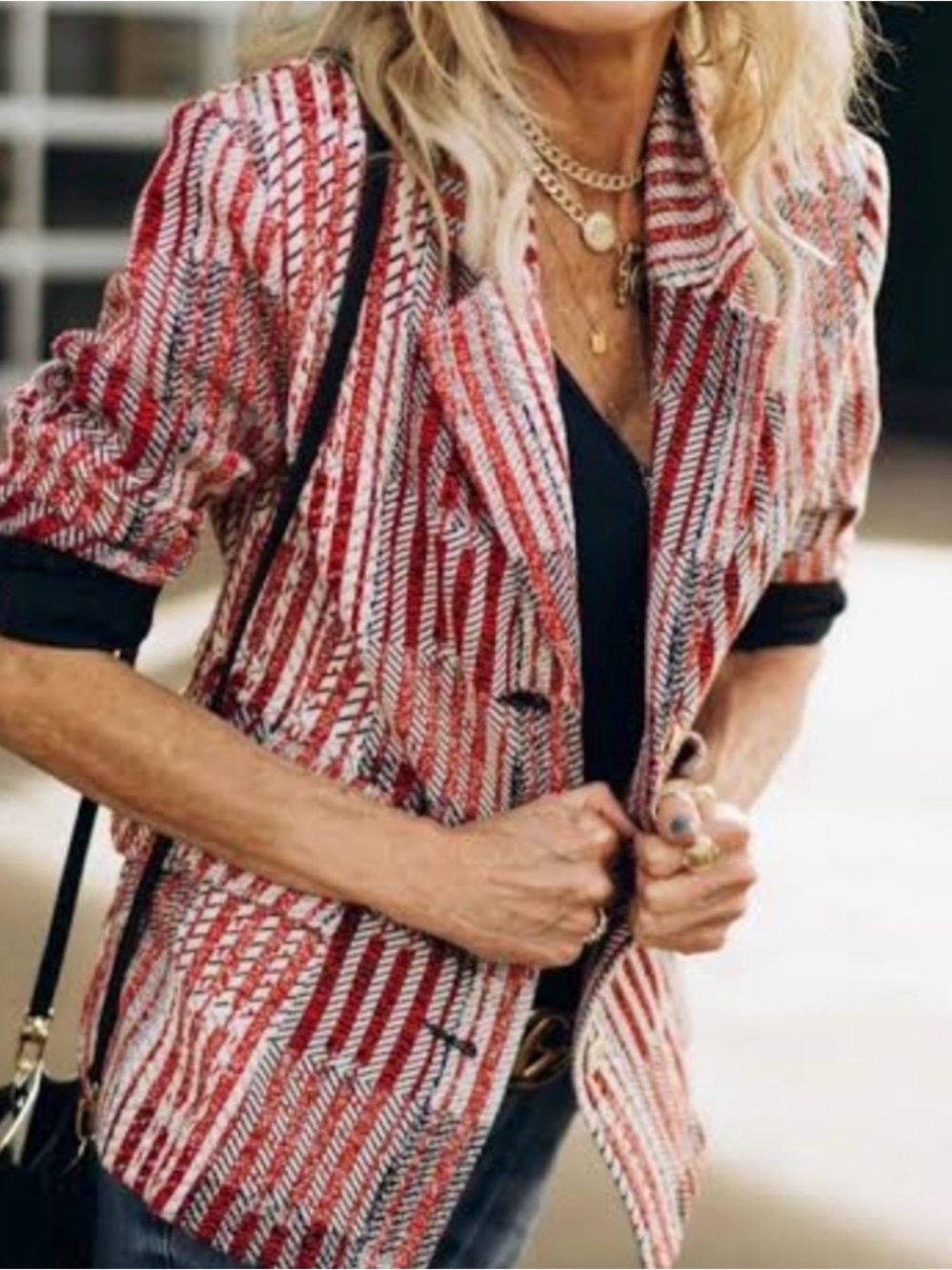 CAbi Red & White Striped Blazer